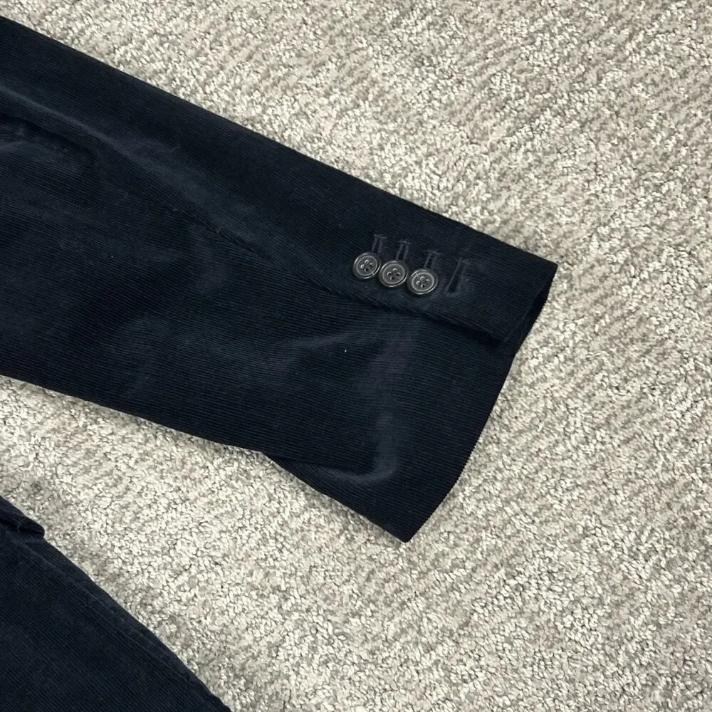 J Crew Blazer Jacket Mens 40R Black Corduroy Sport Coat Cotton Vintage